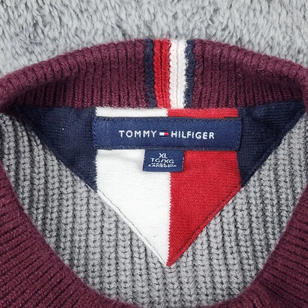 Tommy Hilfiger‎ Sweater Men XL Colorblock Mixed Texture Chest Patch Logo Preppy